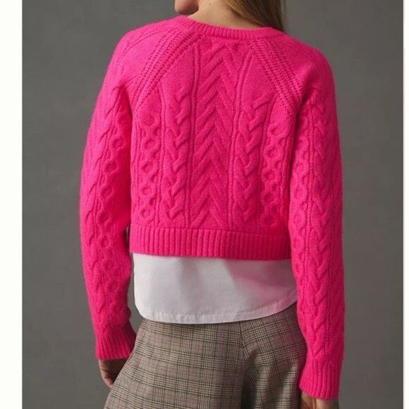 ✨Maeve Layered Cable Knit Hot Pink Sz Medium Sweater✨ - Picture 4 of 8